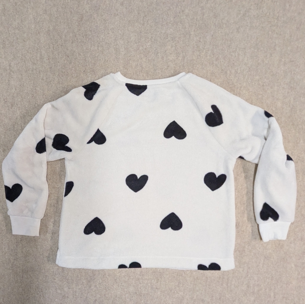 LOFT White Fuzzy Soft Faux Fur Crewneck with Black Hearts Sz Medium - Picture 7 of 8